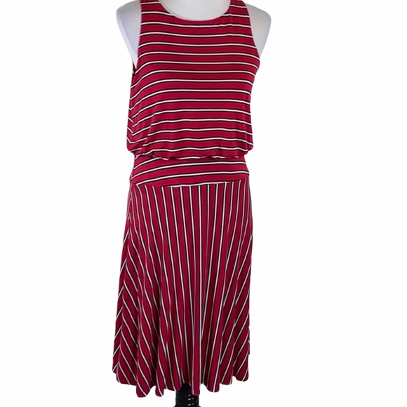 LOFT Dresses & Skirts - Ann Taylor LOFT M red dress with blk/white stripes